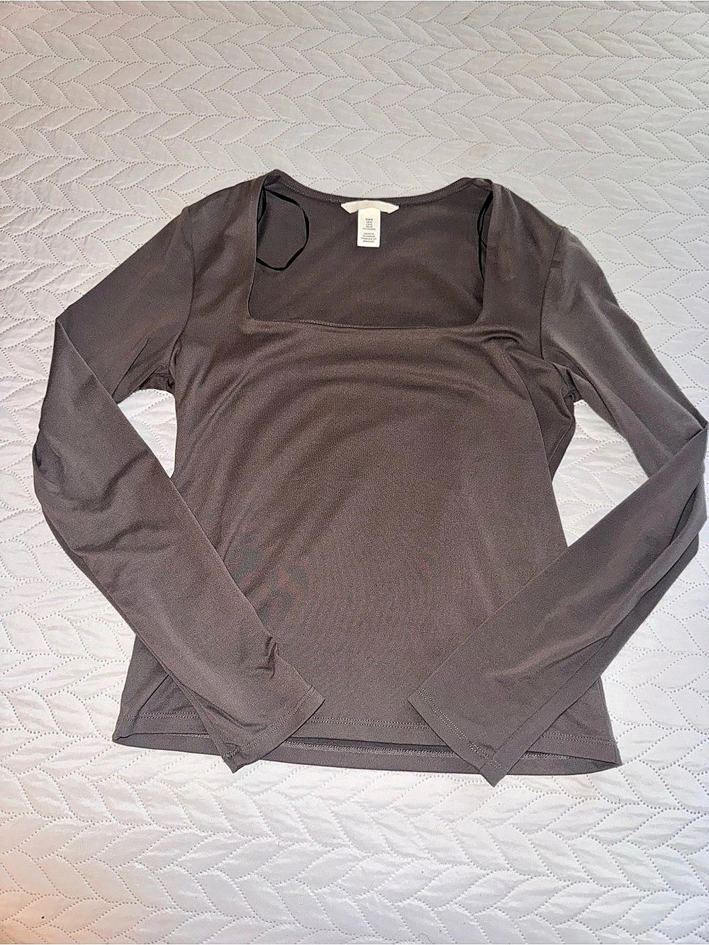 H&M Square-Neck Jersey Top Long Sleeve in Brown